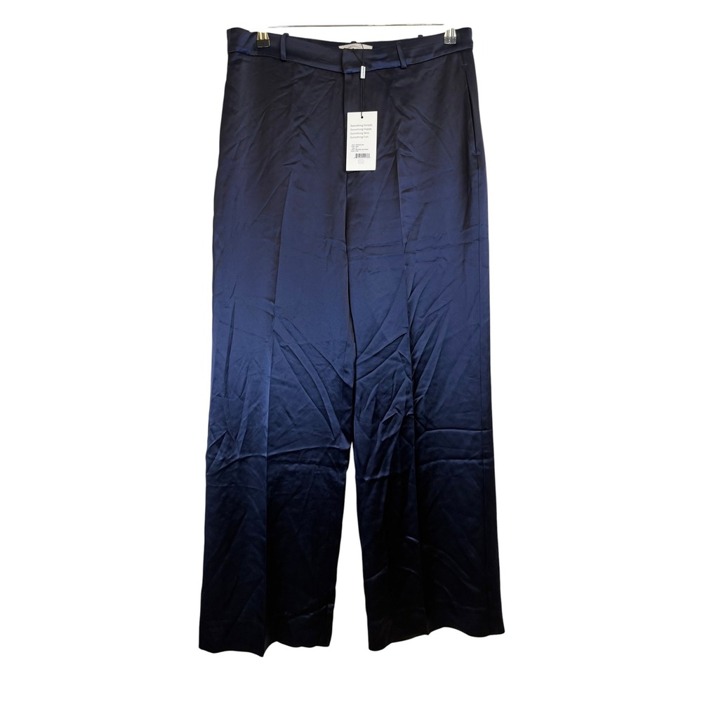 Something Navy Womens High Waisted Satin Wide Leg Trousers Navy Blue Size 14 NWT